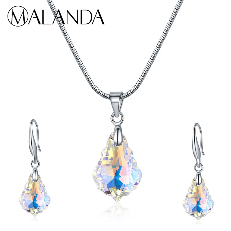MALANDA Мода Кристалл от Swarovski набор капли воды ожерелье серьги для женщин Ювелирные