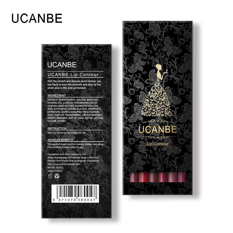 Ucanbe бренд 12 шт./компл. матовая Контур для губ Карандаш Макияж комплект