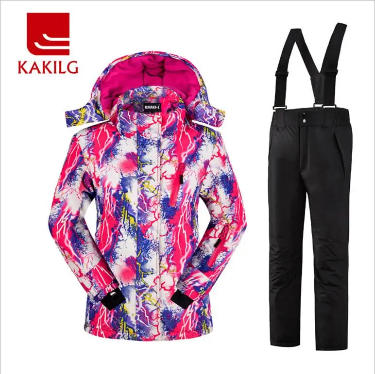 2017 дети Обувь для девочек лыжная куртка + брюки ветрозащитные Водонепроницаемый