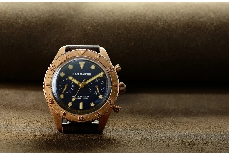 Часы San Martin Sixty-Five бронзовые автоматические часы для дайвинга ETA7753 часы с хронографом 200 м водонепроницаемые бронзовые часы в ретро-стиле