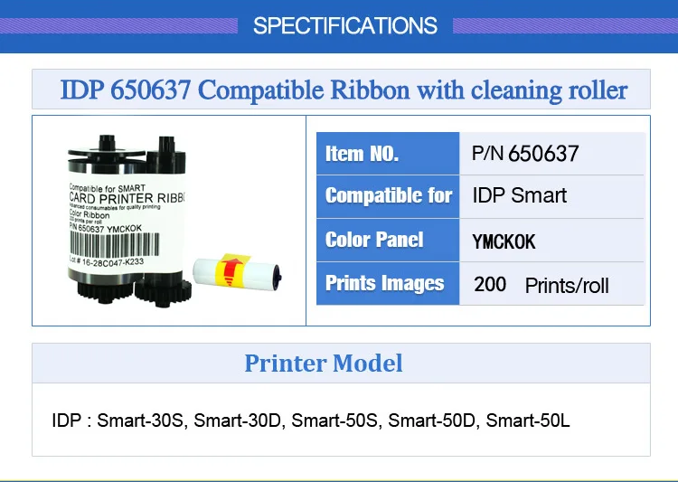 Совместимость IDP Smart 650637 YMCKOK Цвет ленты 200 печать для IDP 30 s 30D 50 s 50L карты принтера