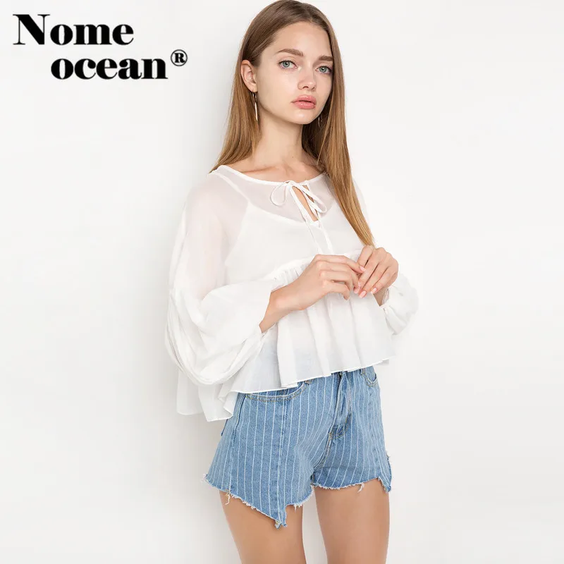 Женская блузка на шнуровке с низким высоким подметом и баской 2018 летние осенние