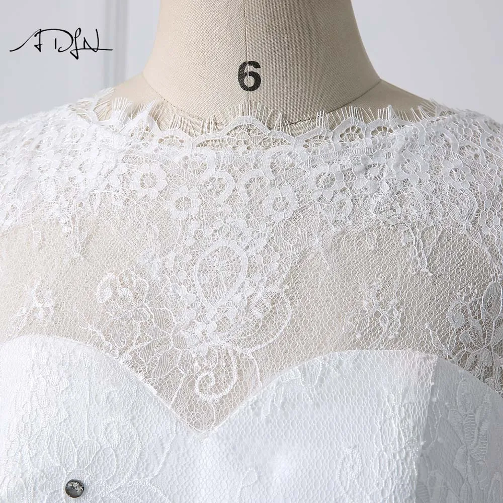 Женское свадебное платье ADLN скромное с длинным рукавом глубоким круглым вырезом