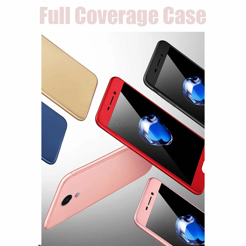 360 Degree Full Coverage Cases For Iphone 7 Case 8 Plus X XS XR Max 6 6S 5 5S SE Plastic Covers With Tempered Glass | Мобильные