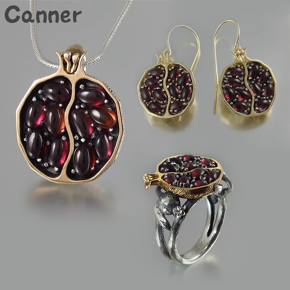 jewelry set Size8 Canner натуральный гранатовый гранат ожерелье кольца серьги набор красный камень кулон ожерелье набор украшений для женщин девочек Подарки A40 - Окраска металла: jewelry set Size8