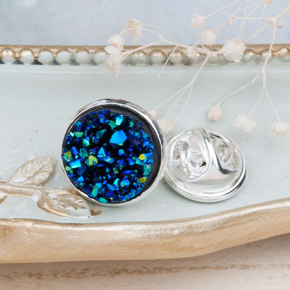 Брошь DoreenBeads из смолы Drusy /Drusy булавка для галстука Tac круглая Серебристая брошь AB