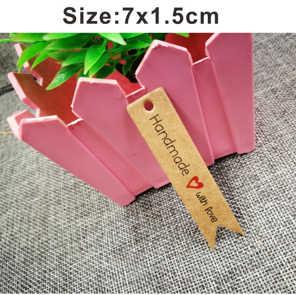 7x1,5 см 100 шт крафт-Печать Бумага ручная работа бирка с любовью для DIY Подарочная коробка ярлык Конфеты Кекс сувениры ручной работы имя бренд бирка