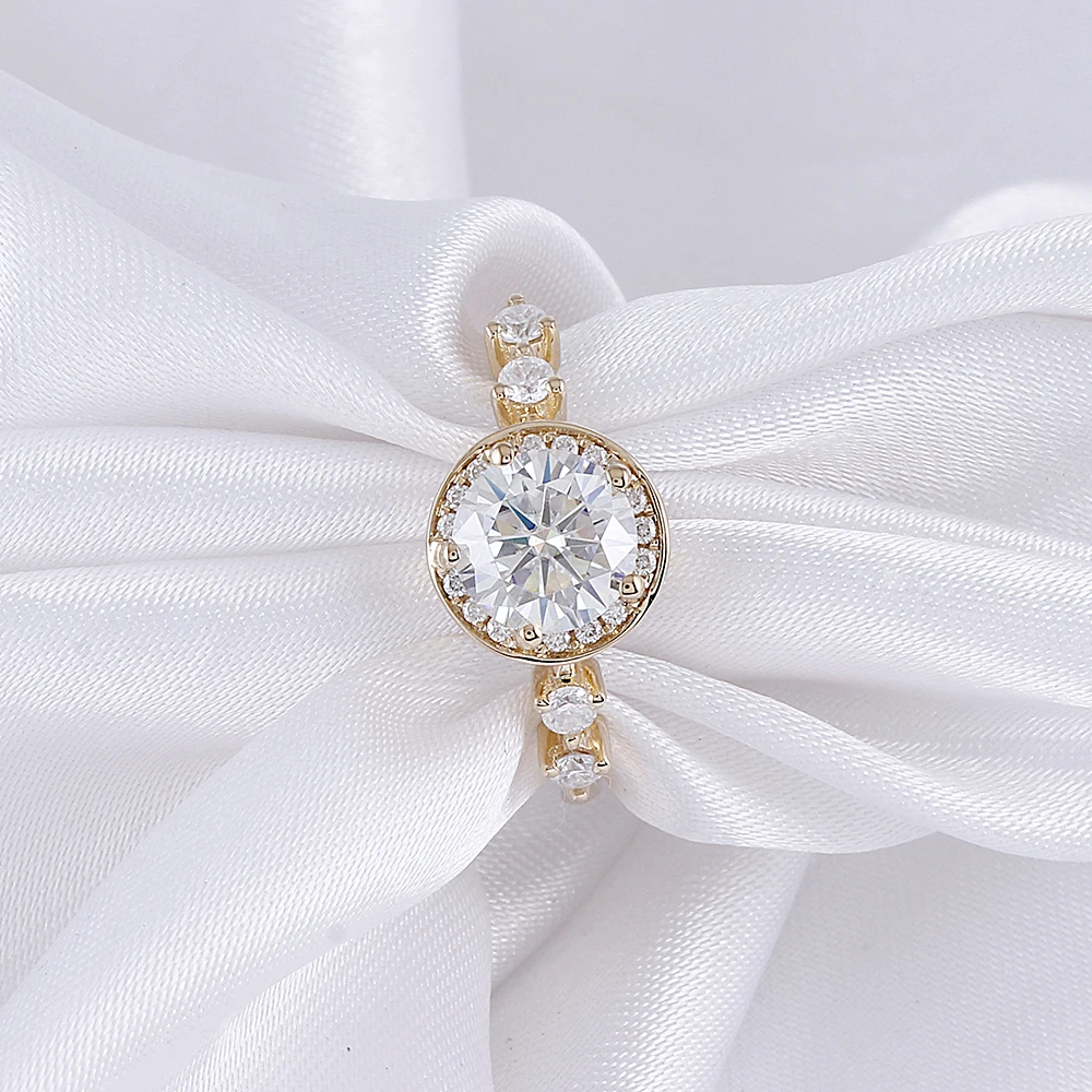 DovEggs 14K желтое золото центр 1ct карат 6,5 мм F цвет Moissanite алмаз обручальное кольцо с камнем для женщин Золотое кольцо с акцентами