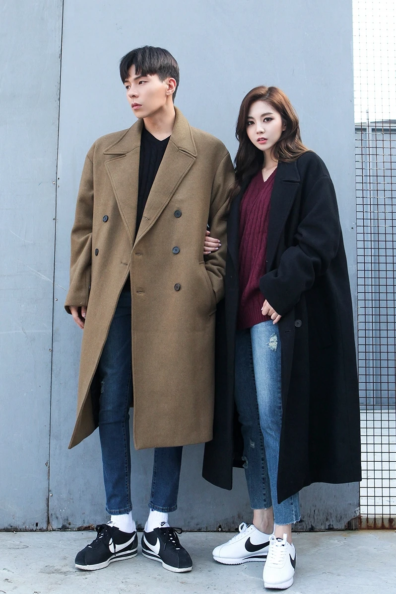 

S-3XL! Large size male windbr 2018 The new south Korean winter wool coat has a long, loose double-breasted knee-length coat