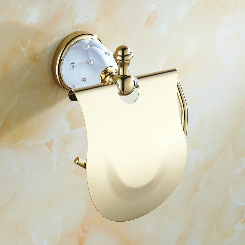 

63GD Series Golden Polish Brass & Diamond Wall Mounted Bathroom Accessories Sets Towel Rack Towel Shelf Hook Paper Holder