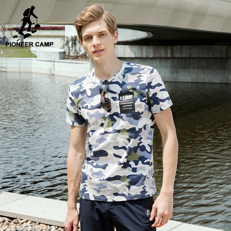 Pioneer Camp модная камуфляжная футболка Мужская брендовая одежда Летняя короткая