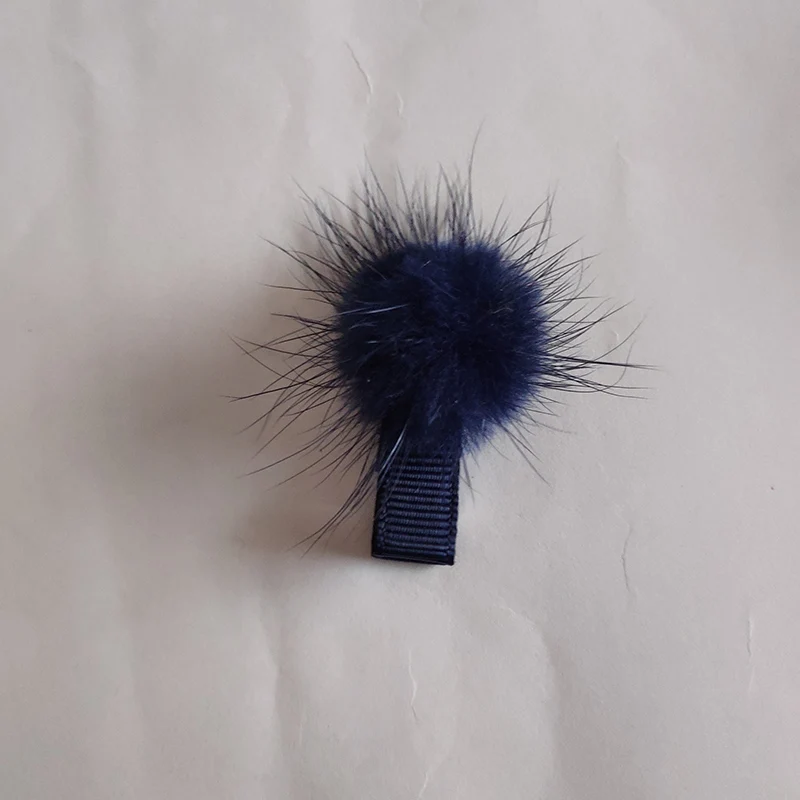 01 Navy Blue 12 шт., однотонный помпон из меха норки для новорожденных девочек, маленькие заколки для волос, заколки для волос, аксессуары для волос для детей, клипсы с помпонами - Цвет: 01 Navy Blue