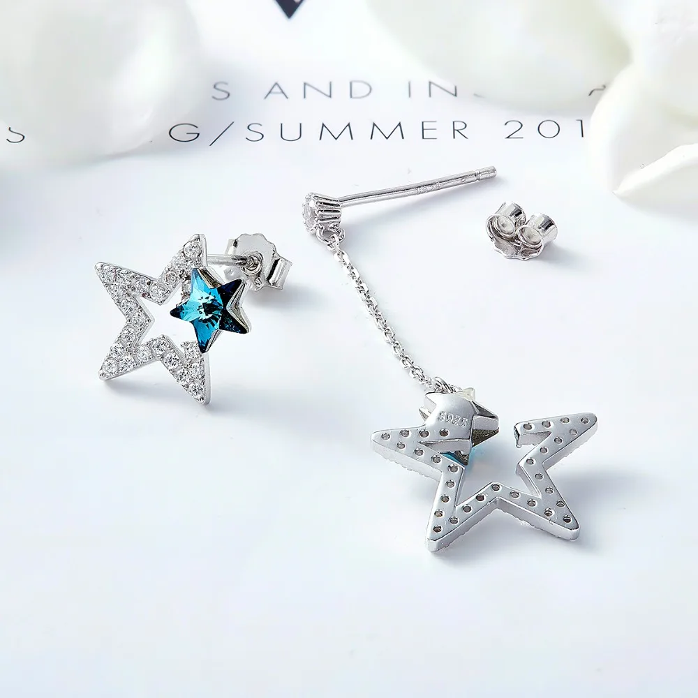 Cdyle Rhinestone Star Drop Dangle Earrings with Crystal Fashion 925 Sterling Silver Irregular for Women Birthday Gift|Серьги-подвески|