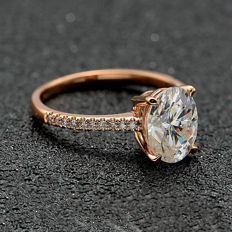 2ct Oval Cut VVS DEF color Charles Colvard Moissanite обручальное кольцо 18K Au750 розовое золото Forever One Moissanite кольцо