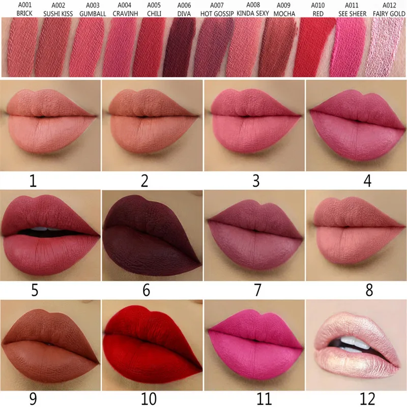 12 шт./компл. модный макияж матовая помада долговечная жидкая косметика для губ