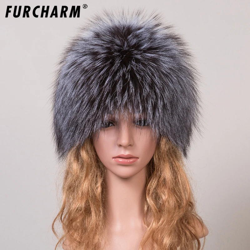 Зимняя меховая шапка для женщин пушистая вязаная из лисьего меха повседневные