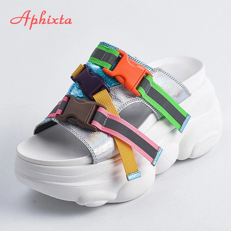 

Aphixta Platform Heels Slides Woman Sequined Women Slippers Wedge Buckle High Ladies Shoe Wedges Slippers Summer Shoes Woman