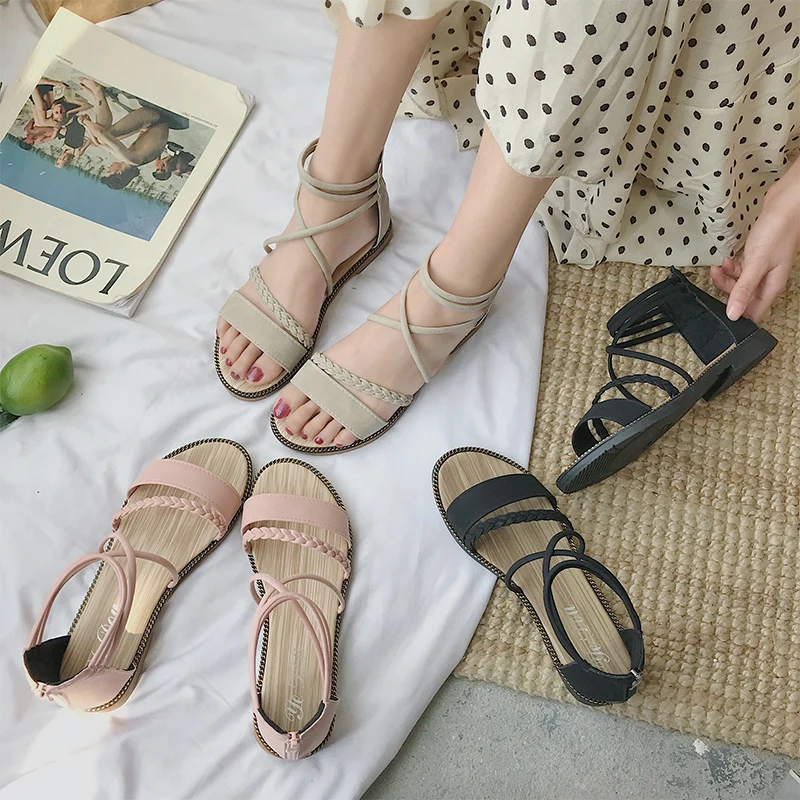 Сандалии женские с ремешком на щиколотке повседневные пляжные босоножки в