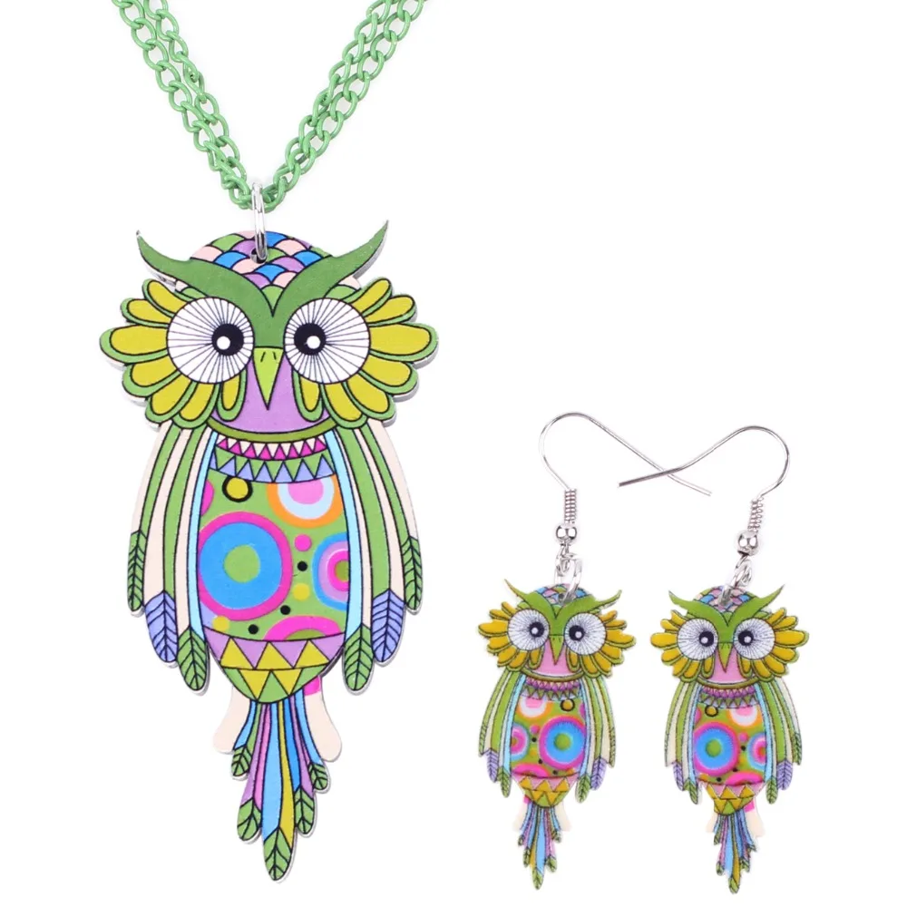 WEVENI акриловая печать Совы Ювелирные наборы птица ожерелье серьги Модные