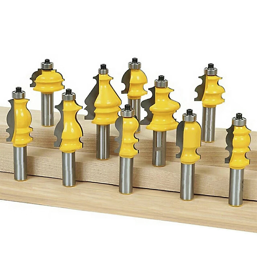 

10Pcs 1/2-Inch Shank Carbide Table Edge/Hand Rail Molding Router Bit Set Milling Cutter for Woodworking Carving