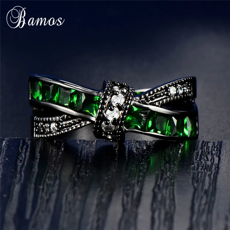 Bamos Blue/White Fire Opal Cross Ring Mutilcolor Knot For Women Men Punk Black Gold Filled Crystal Jewelry Couple Best Gift | Украшения и