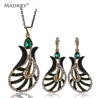 vintage jewelry set necklace earrings for women wedding decoration antique gold green crystal pendants acrylic dangle earrings