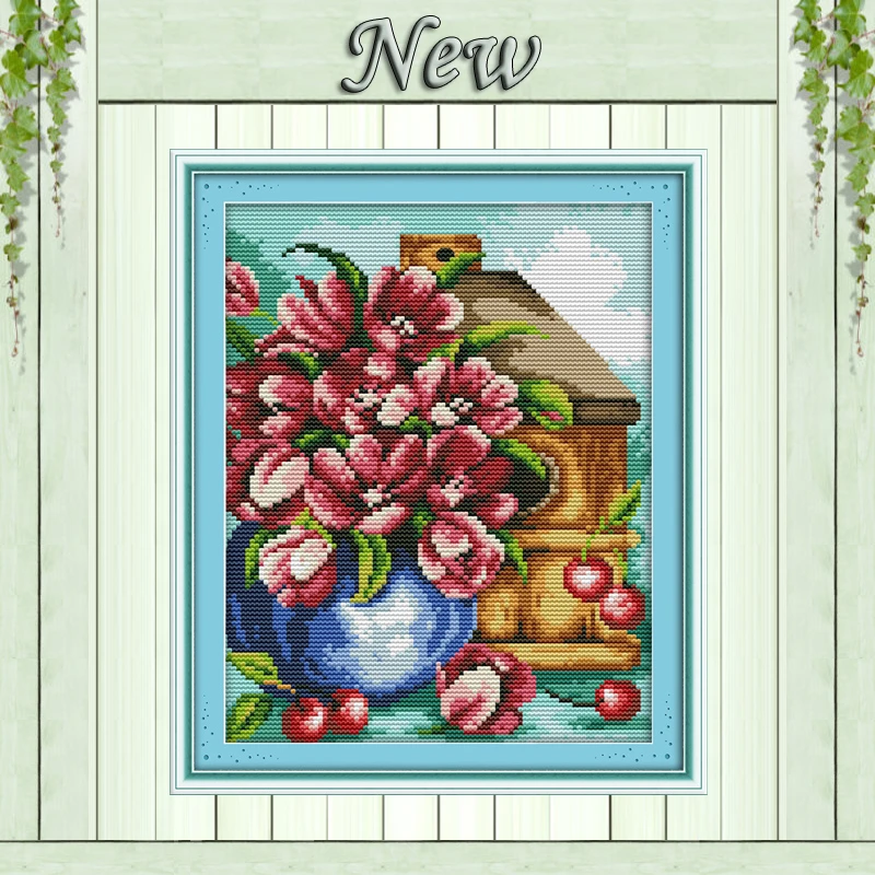 Красивый цветок в ваза с тюльпанами Рисунок нанесенный на ткань DMC 11CT 14CT наборы