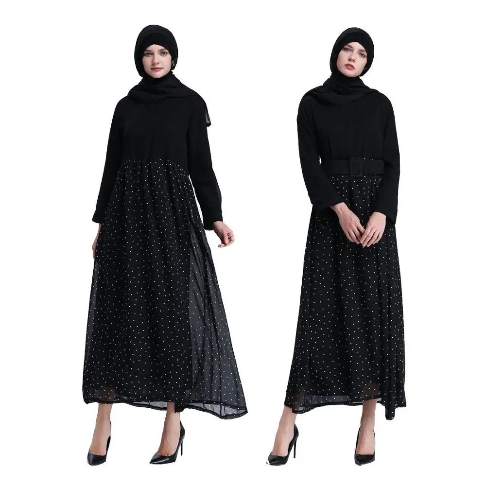 dress Принт в мусульманском стиле Абая в черный горошек Макси платье кардиган длинный халат Платья Туника кимоно Рамадан арабский Ближний Восток Исламская молитва одежда - Цвет: dress