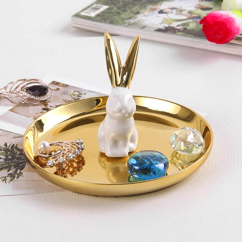 

Ceramic Crafts Rabbit Jewelry Dresser Dresser Storage Plate Ring Tray Creative Decoration Jewelry