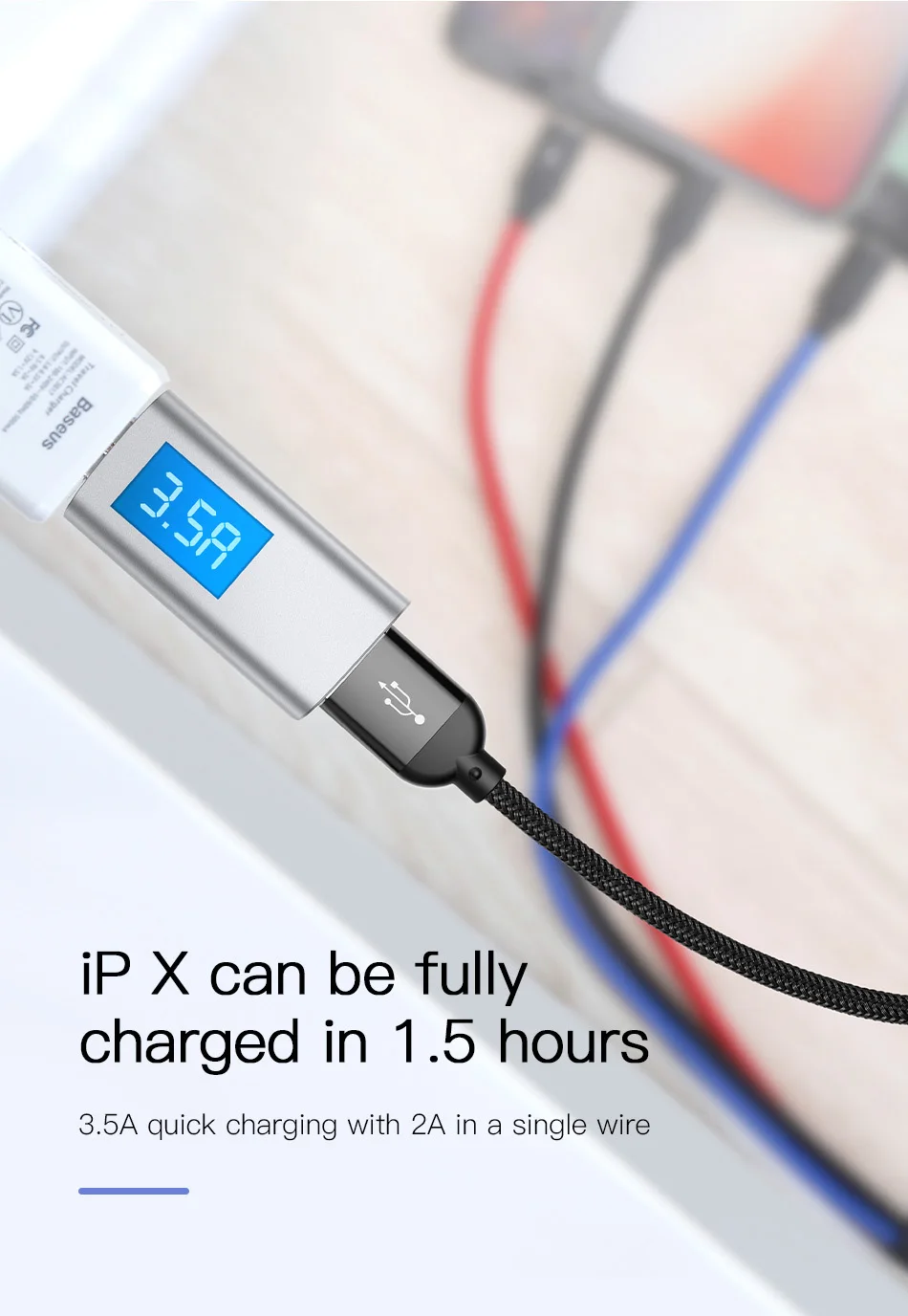 Baseus 3 в 1 USB кабель для iPhone type C Micro USB Автомобильное зарядное устройство для samsung S9 huawei зарядный кабель 3.5A провод для быстрой зарядки