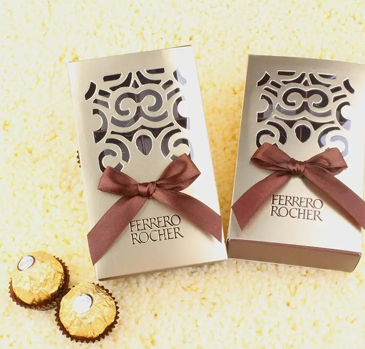 FERRERO ROCHER коробки, свадебные сувениры милые подарки сумки вечерние поставки Baby Shower Ferrero шоколадные конфеты коробки 6 отверстий золотого цвета с бантом