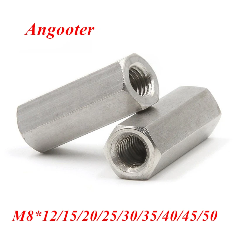 

2pcs Coupling Nut M8 Rod coupling Hex nut 304 stainless steel Long Hex Nut Connection Thread Nut M8x15/20/25/30/35/40/50