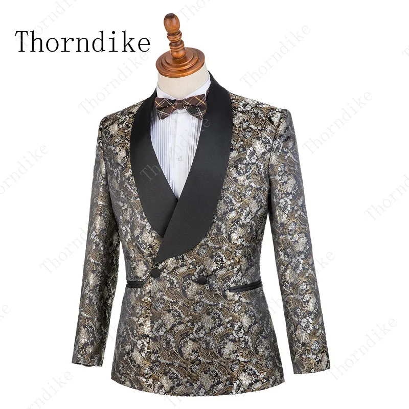 Мужские костюмы Thorndike Terno Masculino Новое поступление черный цветочный принт комплект