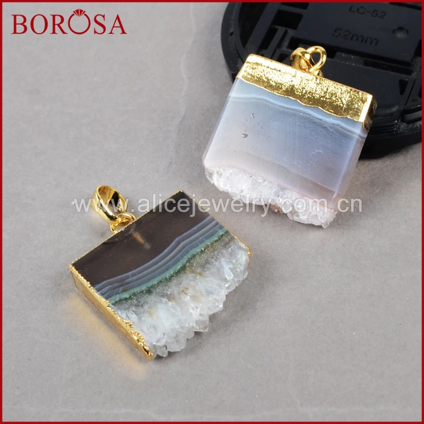 BOROSA необработанный Кристалл срез Друза Кулон Druzy ювелирное изделие золотой цвет