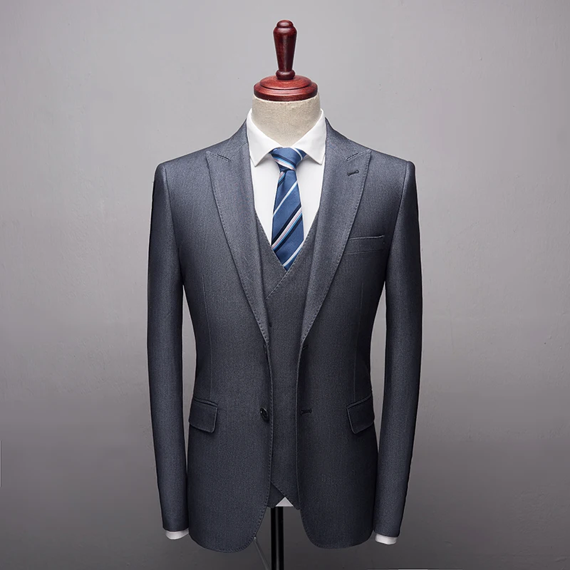 2019 Fashion New High quality Mens Dark Grey suits Formal 3 Pieces Wedding Groom Tuxedos Prom Slim Fit Peak lapel Suits | Мужская одежда