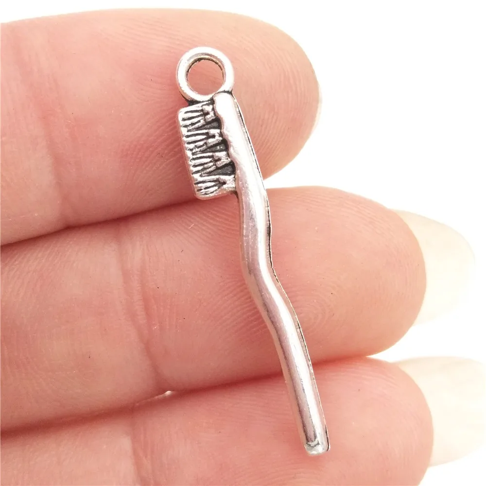 30 шт. посеребренные подвески для зубной щетки 5 х29 мм 1 г|metal pendant|toothbrush charmantique silver |