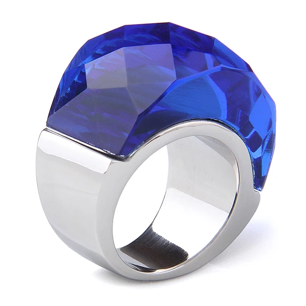 clear dark blue Обручальное кольцо из нержавеющей стали ювелирные изделия поставки модный большой камень кольца для женщин аксессуары для костюма - Цвет основного камня: clear dark blue