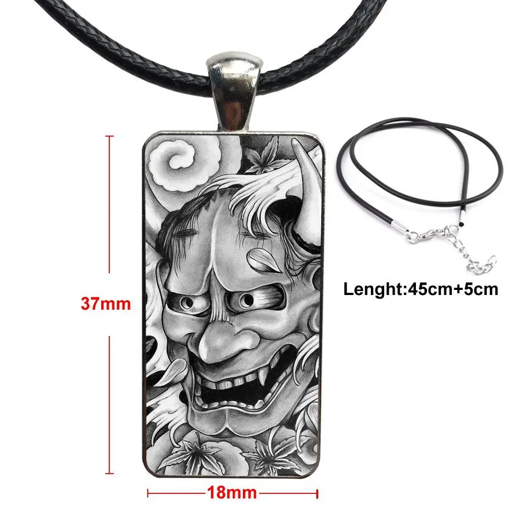 as picture Японская они Hannya демоническая маска бижутерия со стеклянными кабошонами стальной цвет с длинной подвеской чокер прямоугольное ожерелье для девочек подарок - Окраска металла: as picture