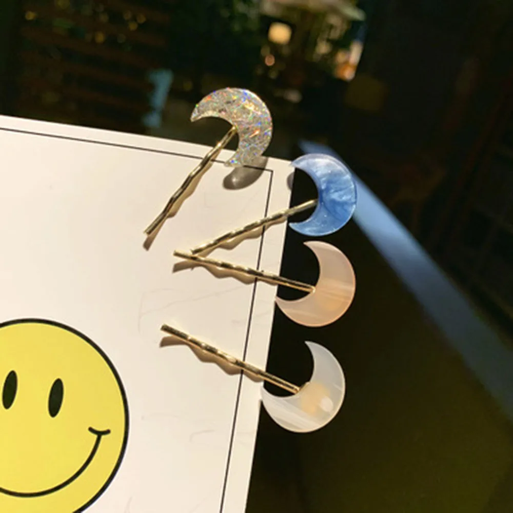1Pcs Fashion Cute Acetic Acid Love Heart Moon Hairpins Metal Macaron Color Hair Clips Hair Accessories Hair Styling Tools