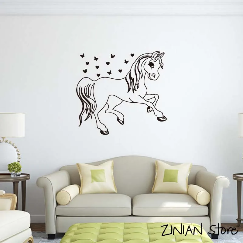 

Cute Cartoon Pony Wall Stickers For Kids Room Little Girl's Dream With Star Home Decoration DIY Lovely Art Mural Poster H282