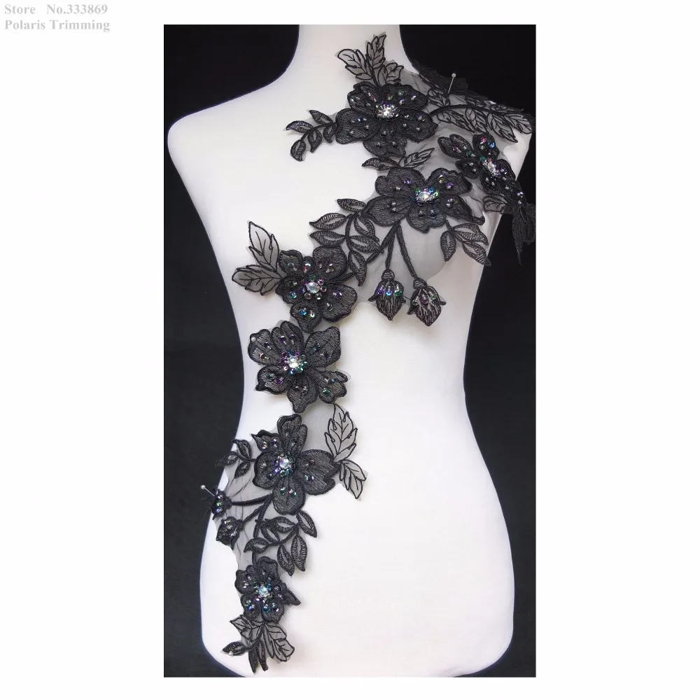 Бесплатная доставка 1 шт. x 3D Черный блесток бисера каменный цветок Вышивка