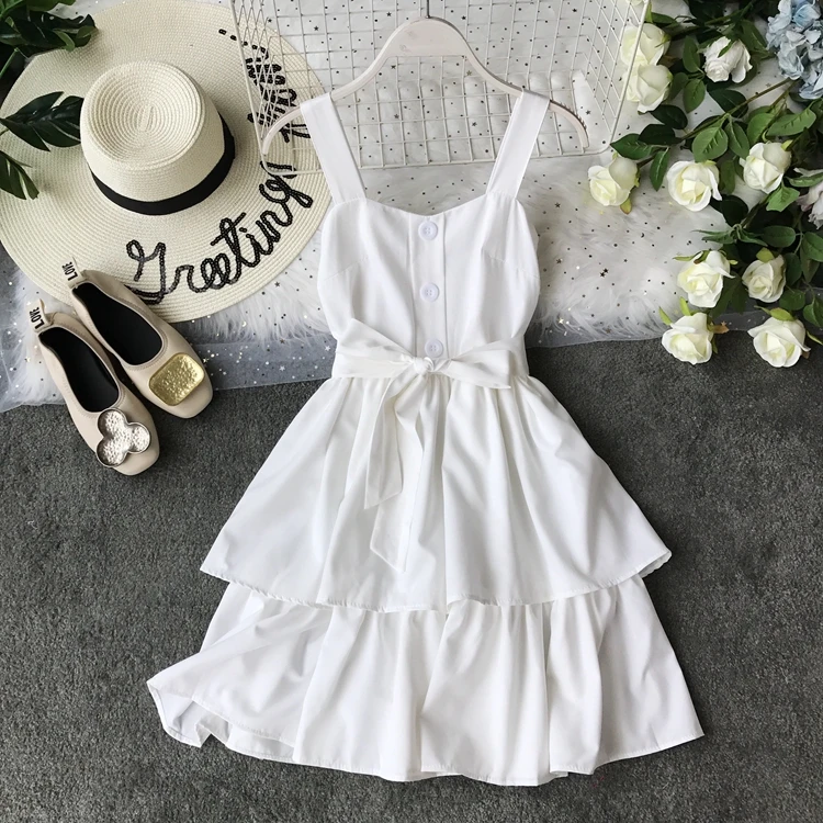 Женское однобортное платье ALPHALMODA с оборками на бретелях высокой талией