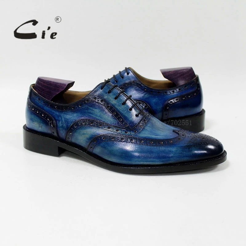 cie square toe brogues medallion 100%genuine calf leather outsole men dress patina blue shoe handmade OX-10-06 | Обувь