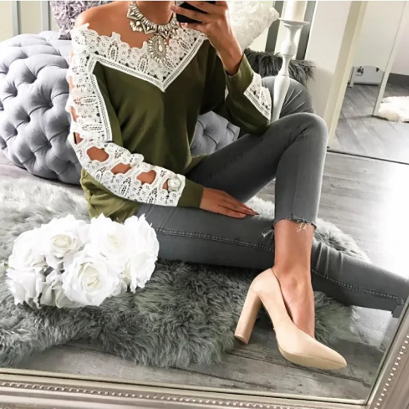 Lace Patchwork New Autumn Winter Knitted Sweater Women Full Sleeve Loose Gray Pullover Female Soft Casual Jumper Knitwear | Женская