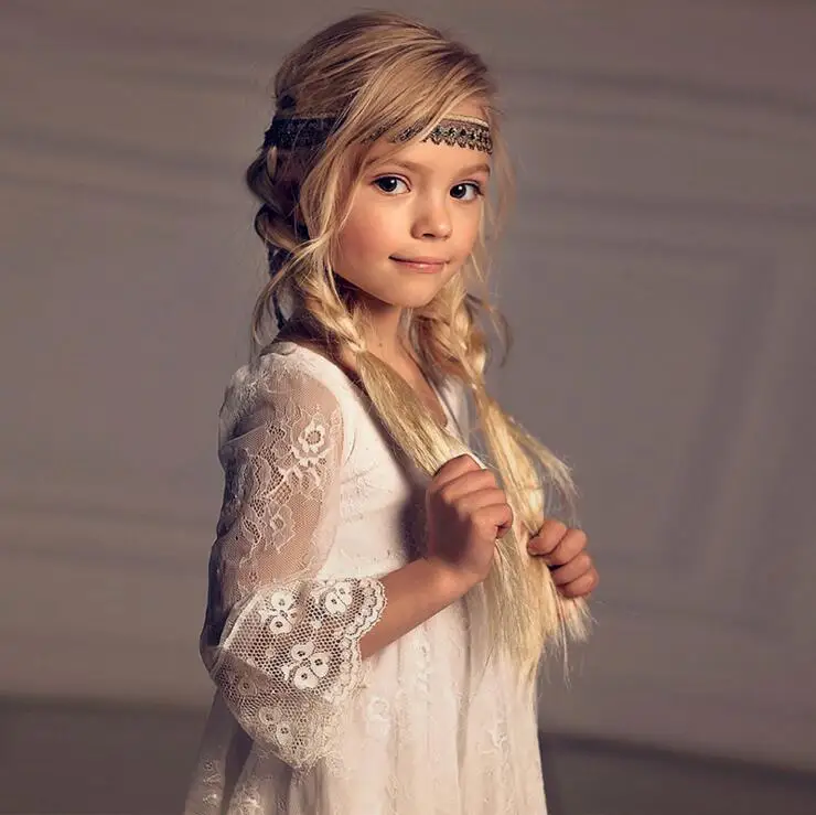 Детское кружевное платье с цветочным узором для девочек; рукав три четверти; Многоярусное газовое платье; праздничное платье с цветочным узором для подростков; vestido