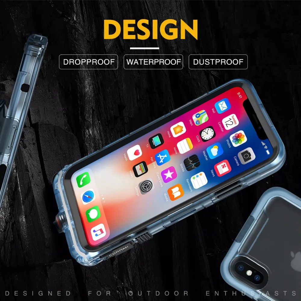 CORNMI водонепроницаемый чехол для iPhone XS, защитный чехол для телефона для плавания, скалолазания, дайвинга, дождя, TPE+ PC чехол с держателем для нарукавников