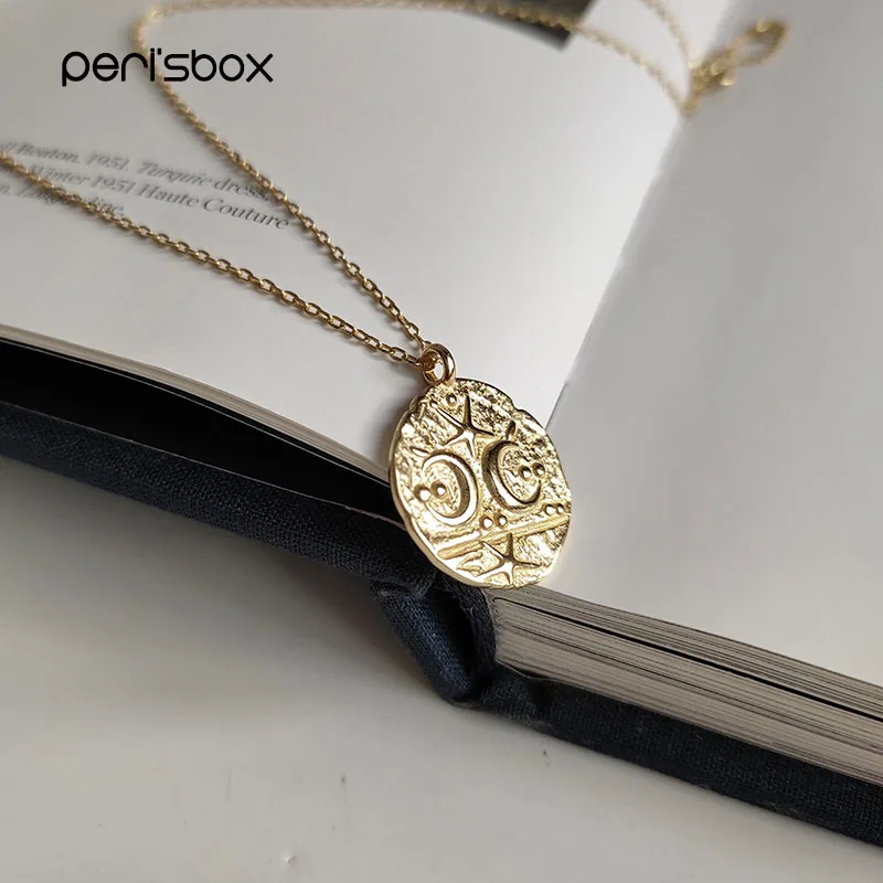 

Peri'sbox 925 Sterling Silver Star Moon Medallion Necklace Irregular Gold Coin Choker Necklaces Dainty Geometric Women Pendants