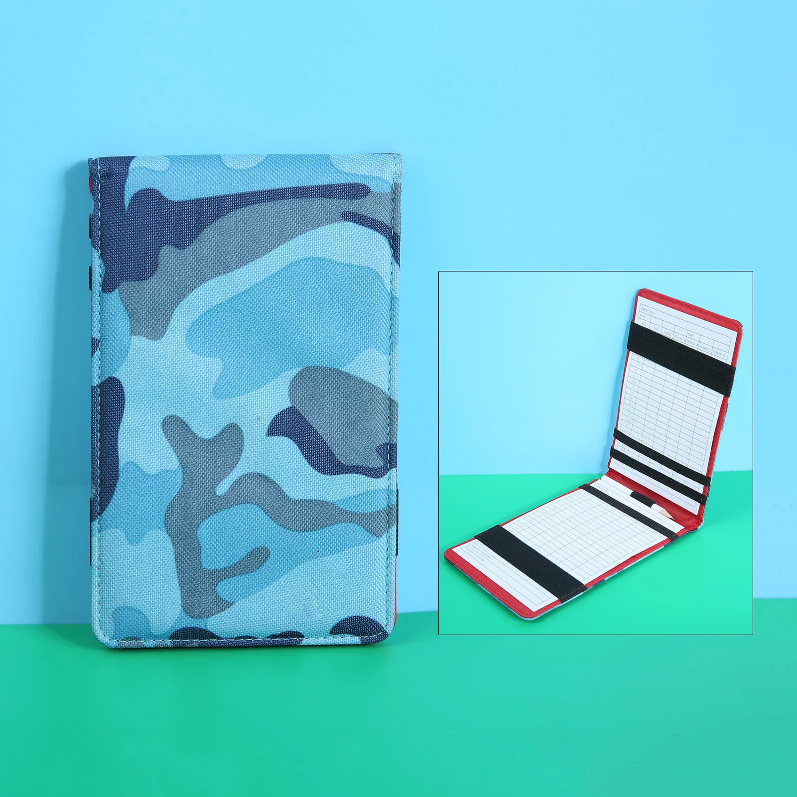 Camouflage Blue 1 шт., pu кожаный счет для игры в гольф, держатель для карт, тренировочный блокнот, производительность, счет для игры в гольф, Обложка для книжника и 2 шт., карты и 1 шт. карандаш - Цвет: Camouflage Blue