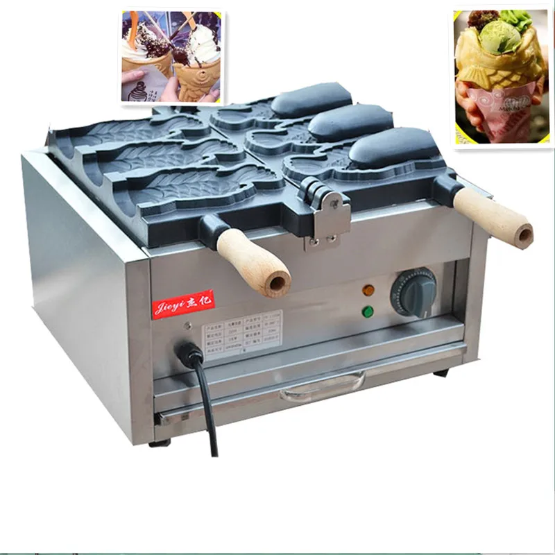 110V 220V антипригарная Коммерческая электрическая мороженое глубокий тайяки рот рыбы вафельница 3 шт. машина вафли Бейкер для мороженого