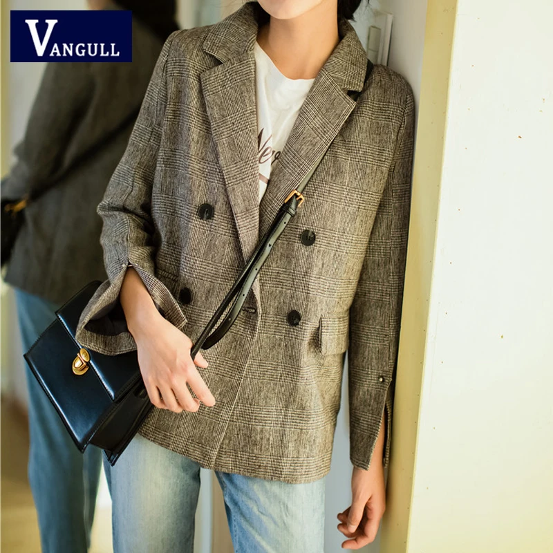 Vangull 2019 весенне осенние модные женские блейзеры в английском стиле двубортные